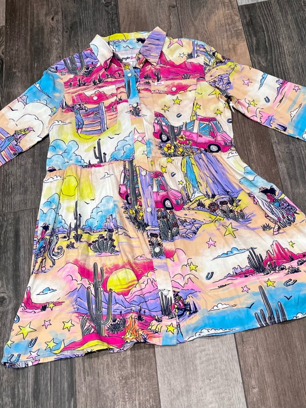 Wrangler X Barbie Girls Western Cowboy Rodeo Dress Pearl Snap Rainbow Sz XL New - Picture 9 of 12